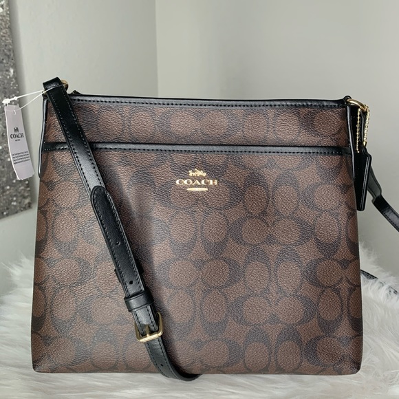coach signature zip file crossbody bag